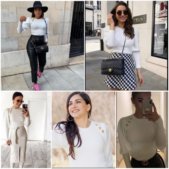 Zara puff shoulder gold button knit sweater - Picture 9 of 9